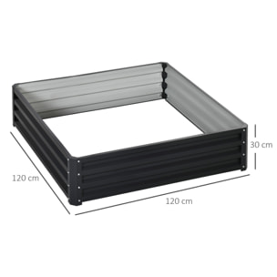 Carré potager de jardin dim. 120L x 120l x 30H cm tôle d'acier ondulée gris