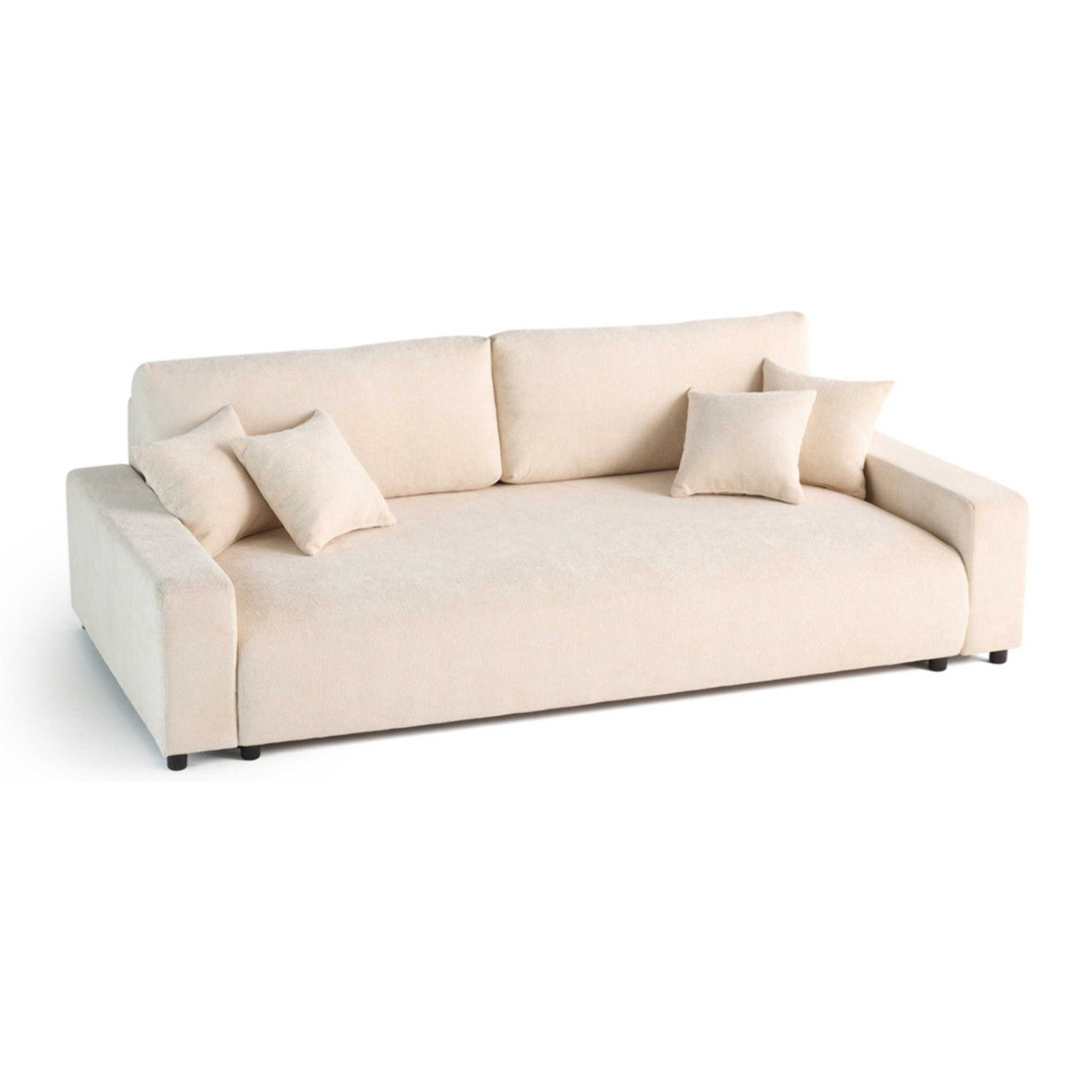 Pivoine - canapé droit 3 places - convertible avec coffre - en velours texturé - Beige