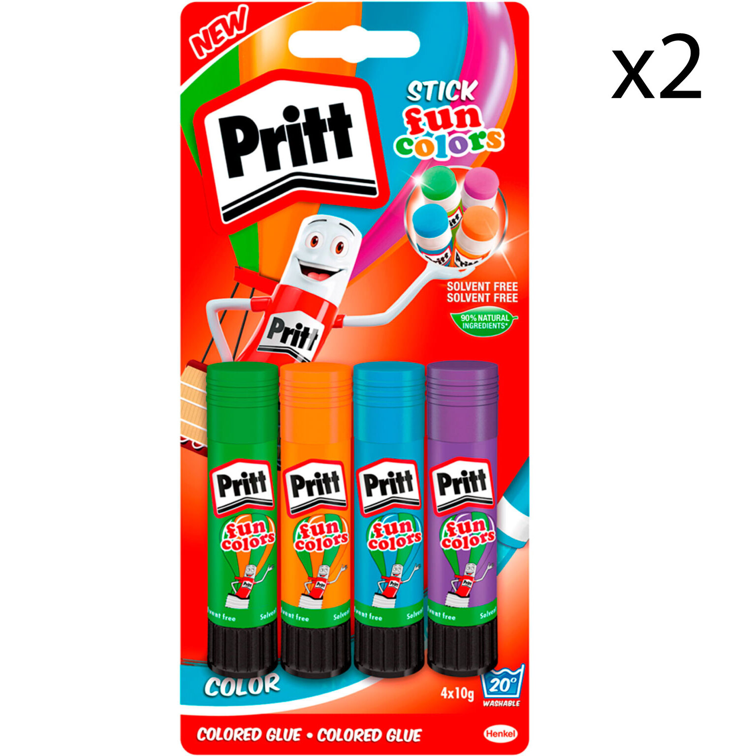 2x Pritt Stick Fun Colors Colla Colorata - 8 Stick da 10g