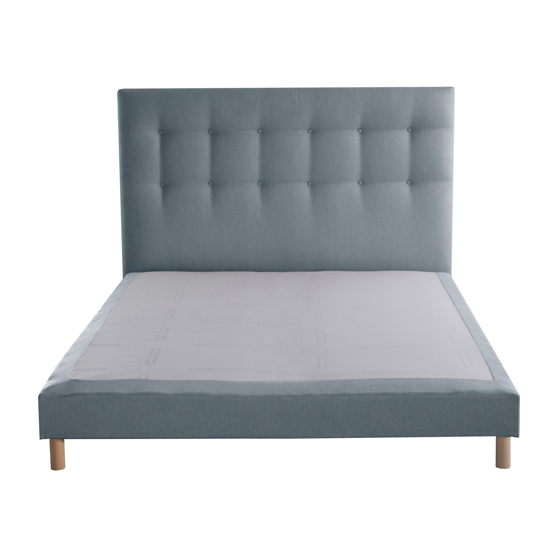 Ensemble sommier robuste, AUBE, tête de lit capitonnée élégante - bleu ciel