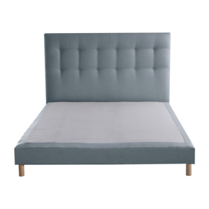 Ensemble sommier robuste, AUBE, tête de lit capitonnée élégante - bleu ciel