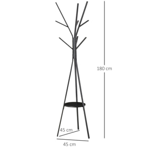 Porte-manteau trépied design contemporain branches étagère + 9 patères dim. 45L x 45l x 180H cm métal noir