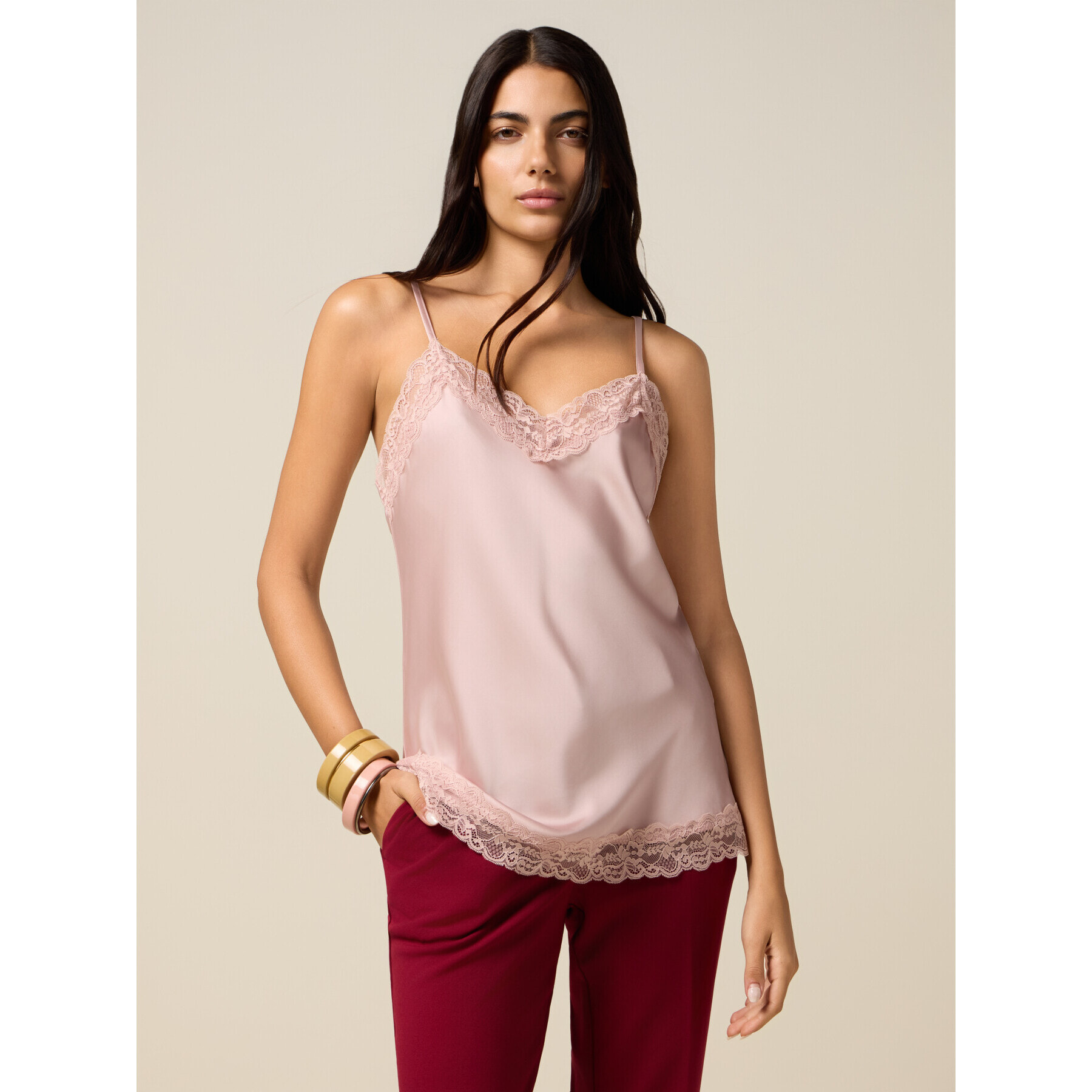 Oltre - Top lingerie in raso e pizzo - Rosa