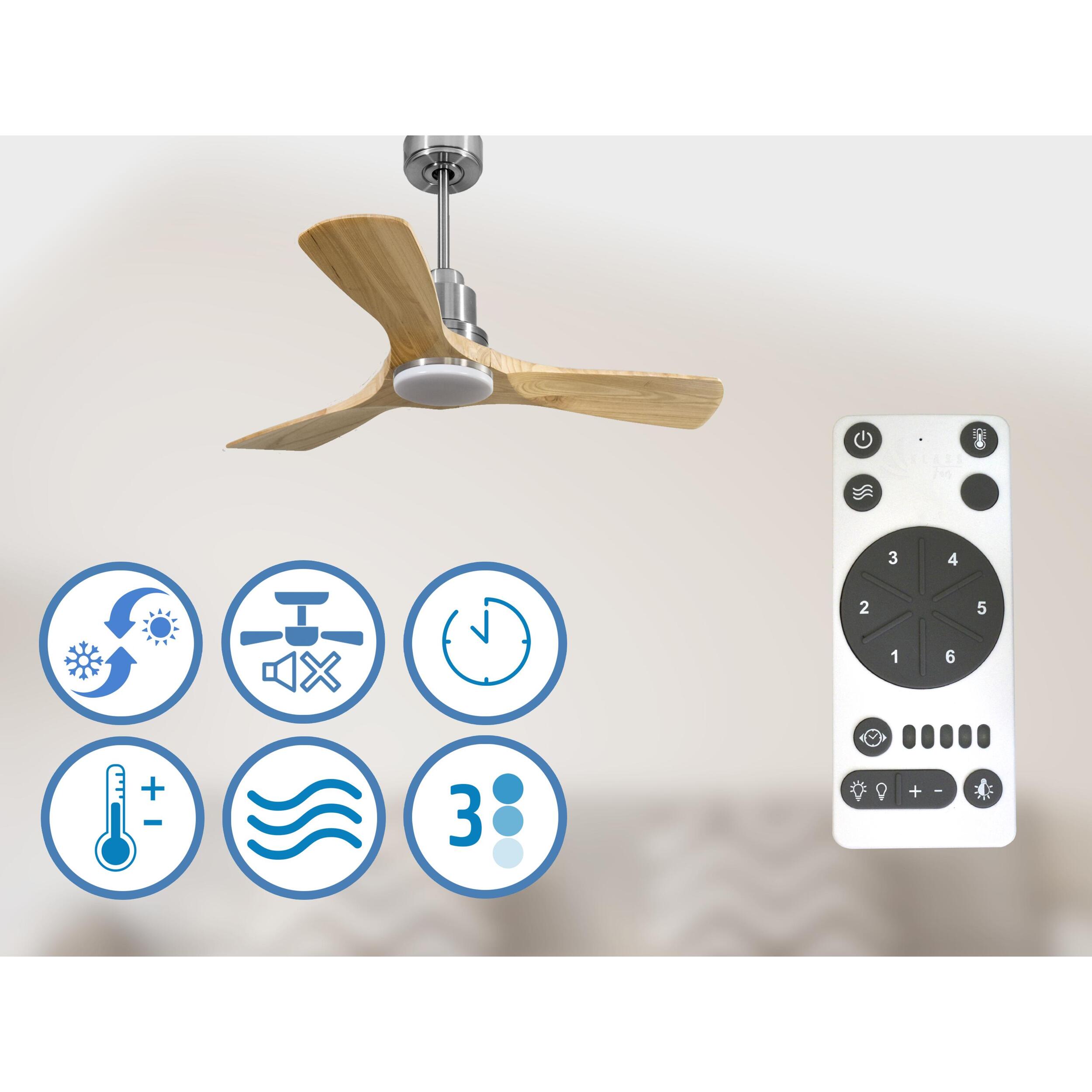 Ventilador de techo Modo Invierno/Verano Termostato Dimable Wifi Motor DC Techos Inclinados Mando a Distancia Luz tres tonos Hypersilence Memoria Vendible Shopify (AUTOMATICO) RarotongaD106C04LED64544 PURLINE