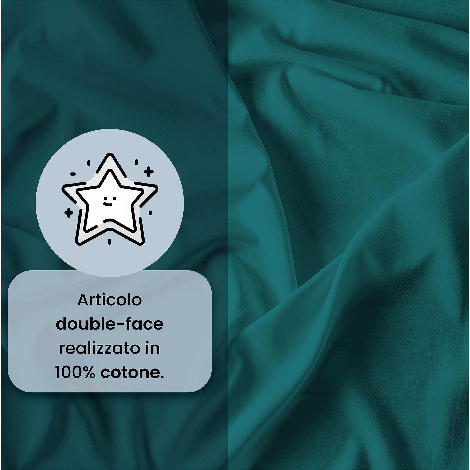 PARURE COPRIPIUMINO NATURAL COLOR, 100% Cotone, Made in Italy - VERDE PETROLIO/VERDE BOTTIGLIA