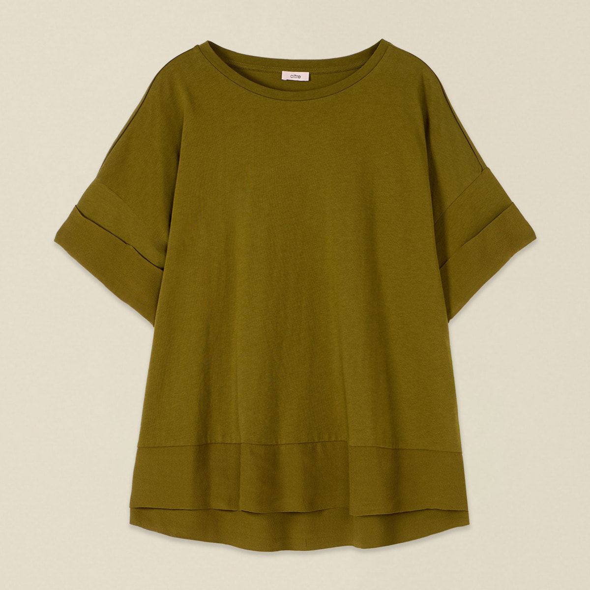 Oltre - T-shirt bimaterica over - Verde militare