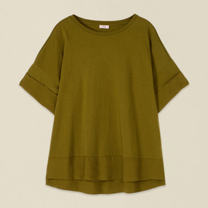 Oltre - T-shirt bimaterica over - Verde militare