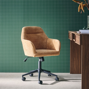 Chaise de bureau à roulettes ajustable métal et tissu camel - L 57 x P 57 x H 85/94.5cm - Stan