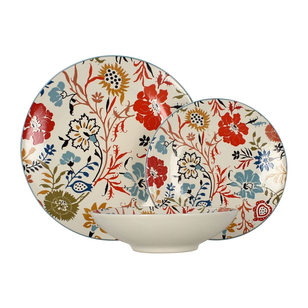 Lot de 6 assiettes plates florales en grès  27cm JAIPUR