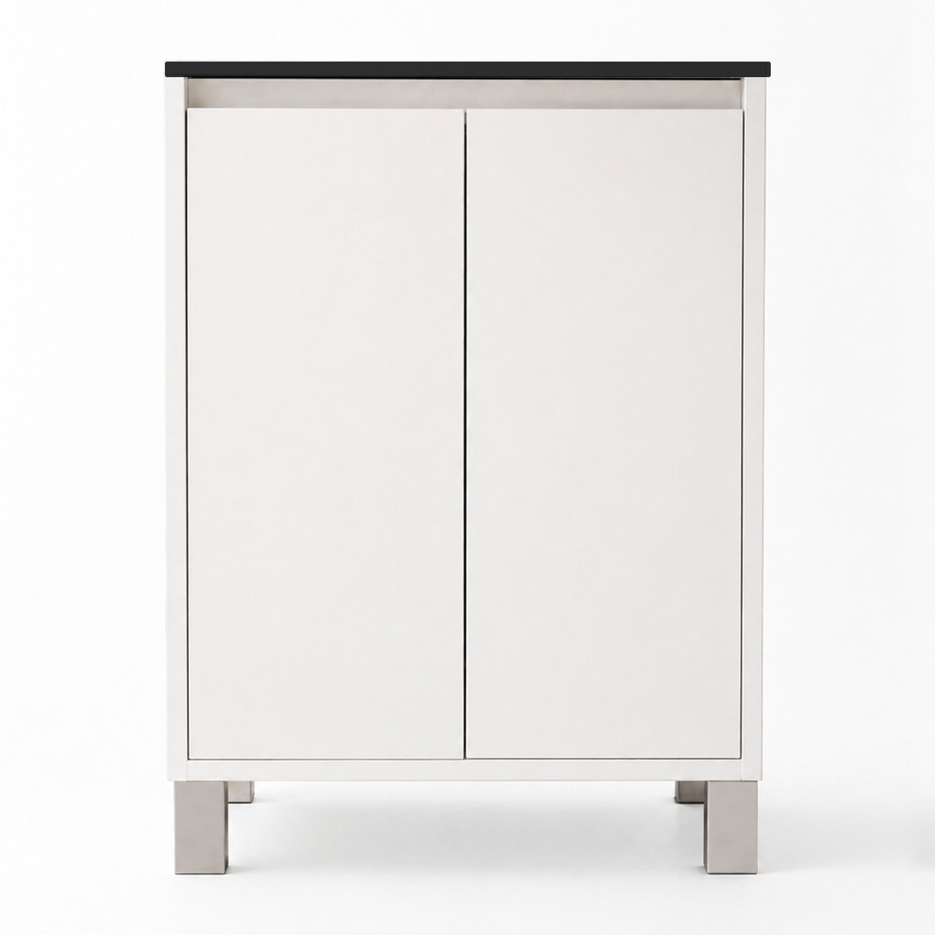 Meuble de Salle de Bains 50 cm Blanc 2 Portes et Vasque Céramique Noire - XENOS
