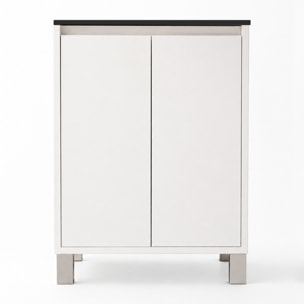 Meuble de Salle de Bains 50 cm Blanc 2 Portes et Vasque Céramique Noire - XENOS