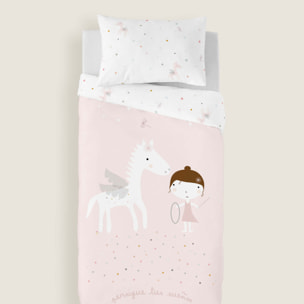 Funda Nórdica Estampada - Reversible - Infantil - Cierre Solapa - 100% Algodón - Incluye 1 Funda de Almohada - Pegaso Mágico
