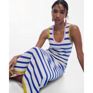 Abito in maglia a righe tricolore con finiture a coste a contrasto