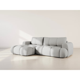 Yulin - Canapé d'angle gauche 4 places convertible avec coffre en tissu bouclette - Gris clair