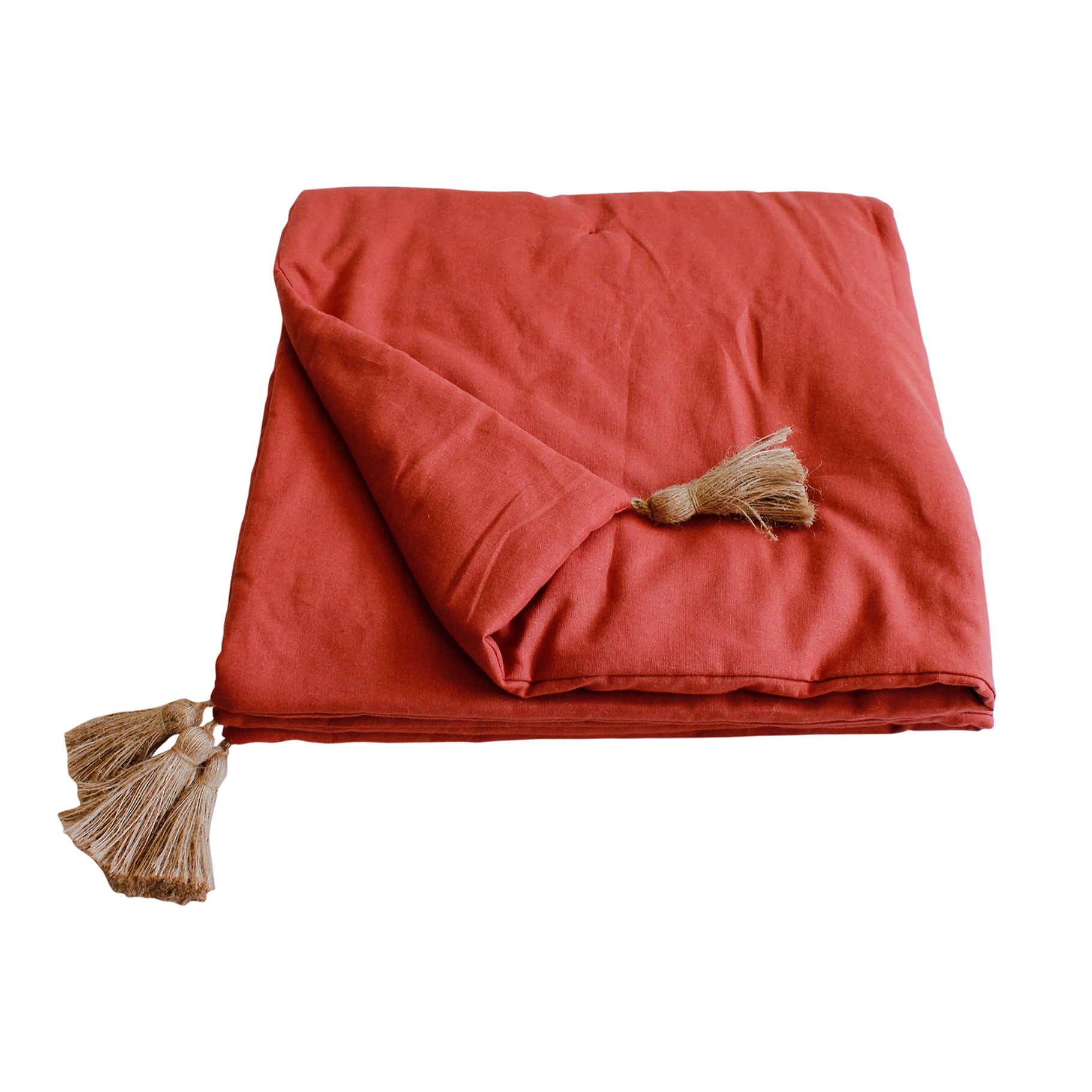 Edredon Panama avec pompons en jute - Brique