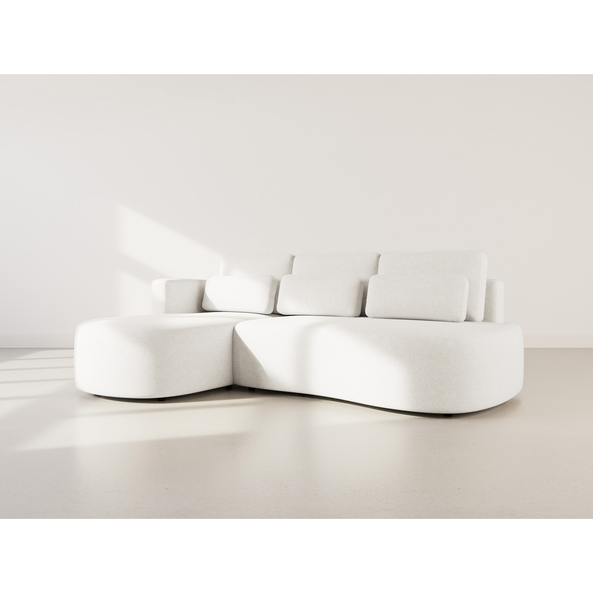 Mahina - canapé d'angle gauche 4 places convertible avec coffre en tissu texturé - Beige