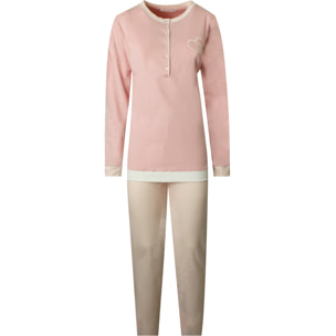 Pigiama Donna lungo invernale in Cotone Interlock Nottingham, Art. FR45213 Cipria