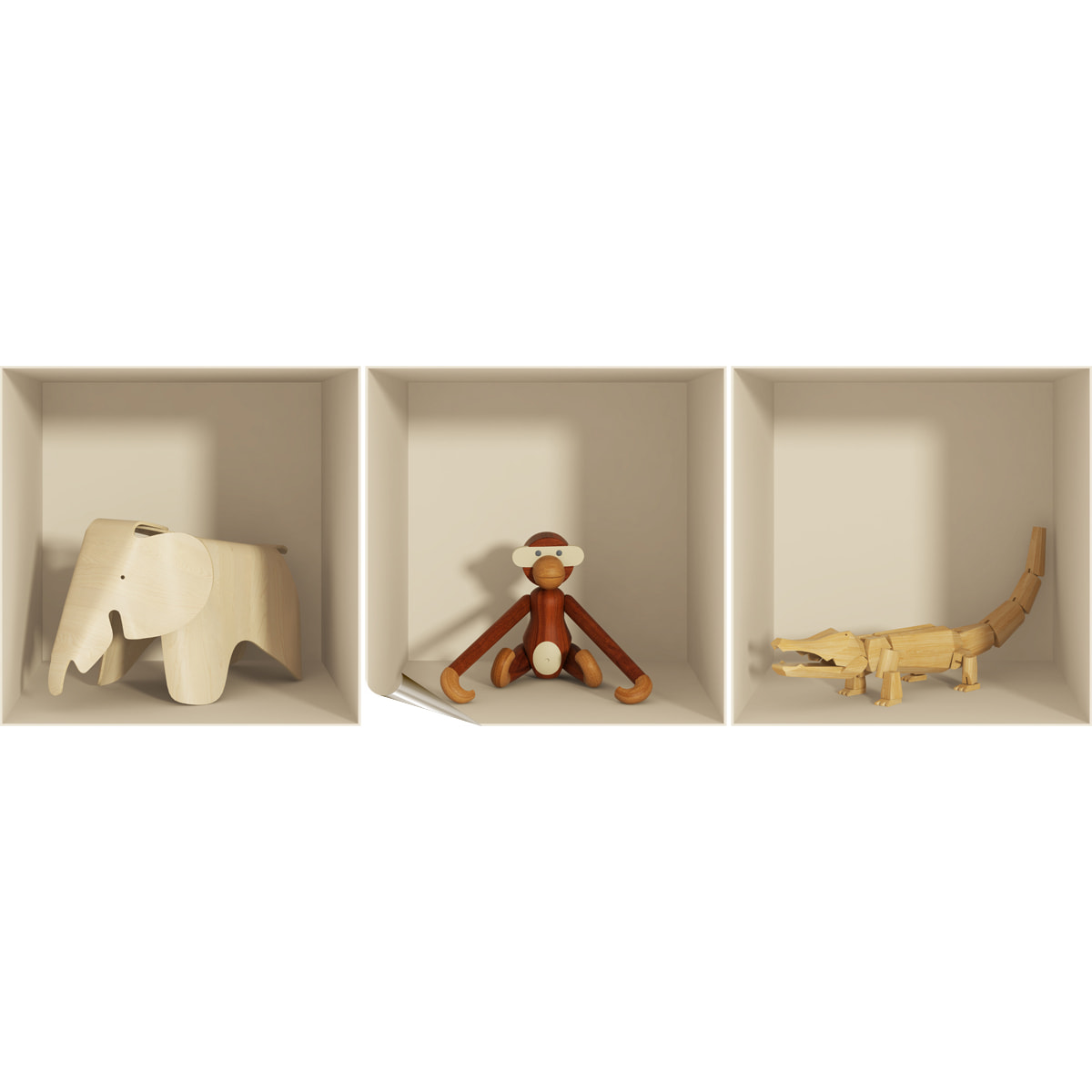 Stickers muraux 3D | Sticker Mural Autocollant effet 3D animaux en bois - Stickers adhésifs 3D Chambre Salon Trompe l'oeil