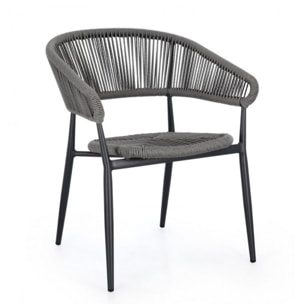 Set di 4 sedie ALGAIDA in alluminio antracite e fibre intrecciate grigie, impilabili