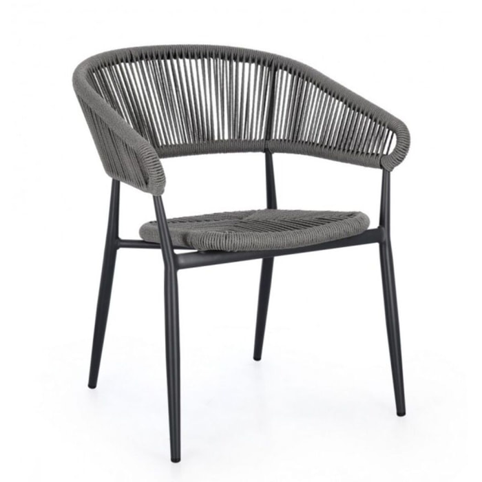 Set di 4 sedie ALGAIDA in alluminio antracite e fibre intrecciate grigie, impilabili