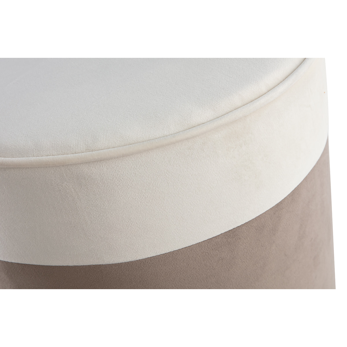 Pouf design bicolore en tissu velours blanc crème et taupe D40 cm DAISY