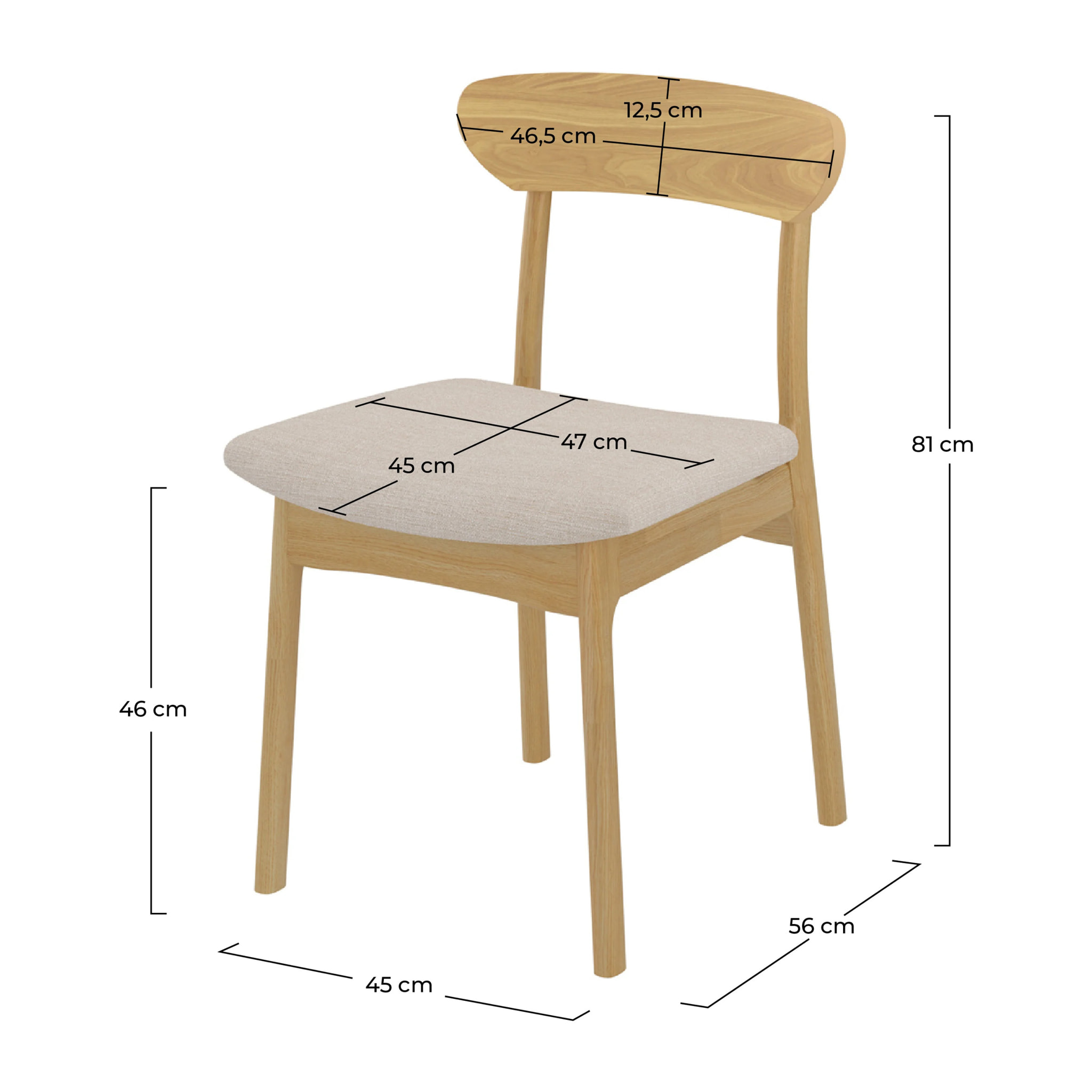 Lot de 2 chaises en tissu beige et bois clair - Lana