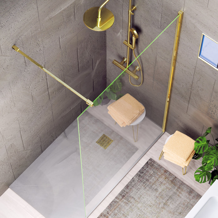 Paroi de Douche | Panneau Fixe | 120 X 195 cm | Profil Doré | Verre Tempéré de 8 mm d'Épaisseur | Traitement Anti-Calcaire | Alday