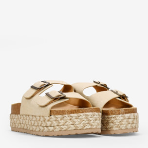 Sandalias de plataforma beige con suela de esparto bicolor