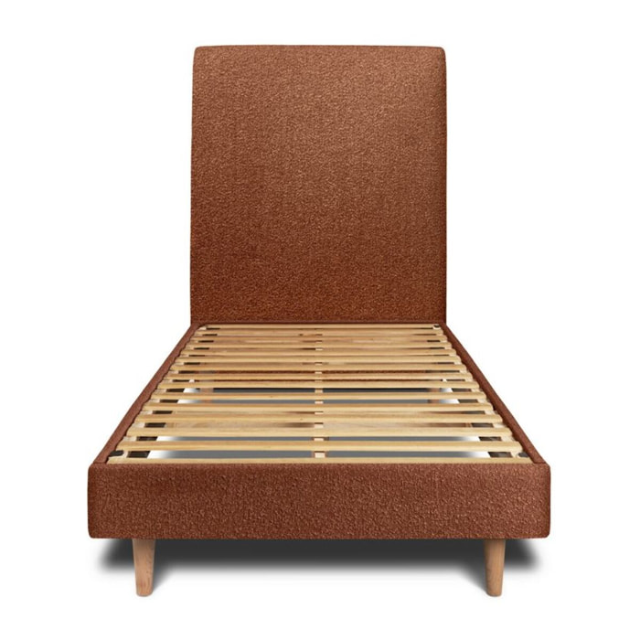 Lit avec tête de lit tapissée bouclette et sommier kit Ep14