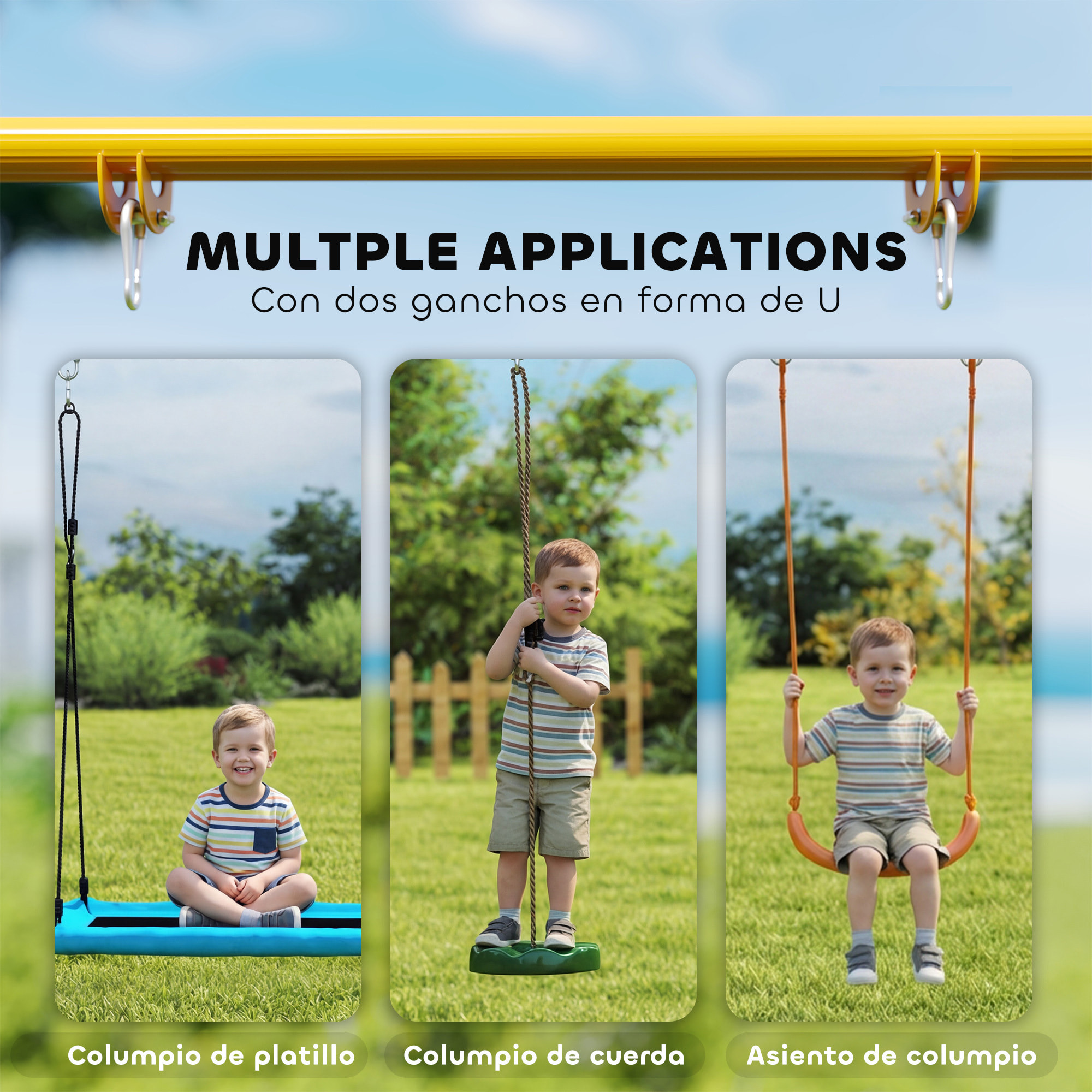 Estructura de Columpio Infantil Plegable, Estructura Metálica para 1 Columpio, con 2 Ganchos, 4 Estacas, Resistente para 50 kg, Forma A, para Interior y Exterior, 128x155x157 cm, Azul