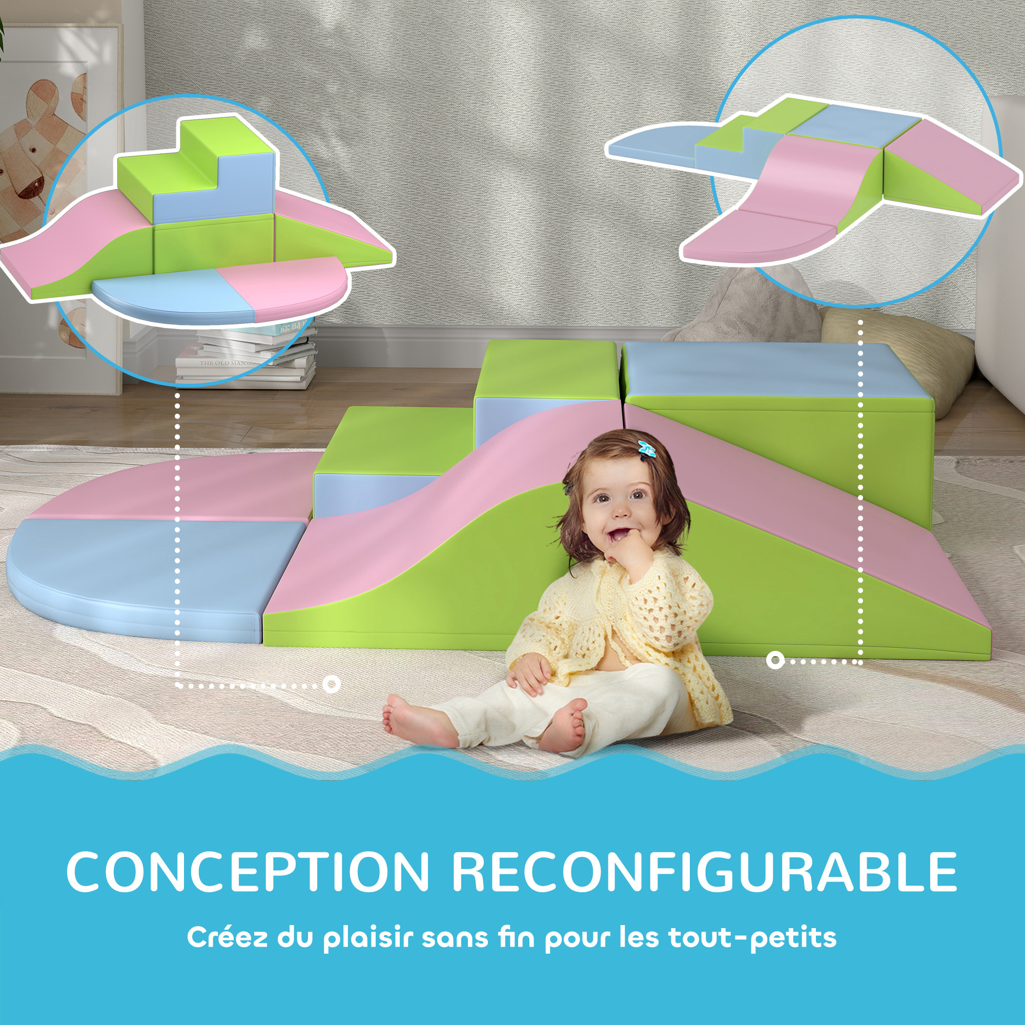 6 blocs de construction en mousse XL - modules de motricité - jouets éducatifs - certifiés normes EN71-1-2-3 - mousse EPE revêtement PU multicolore