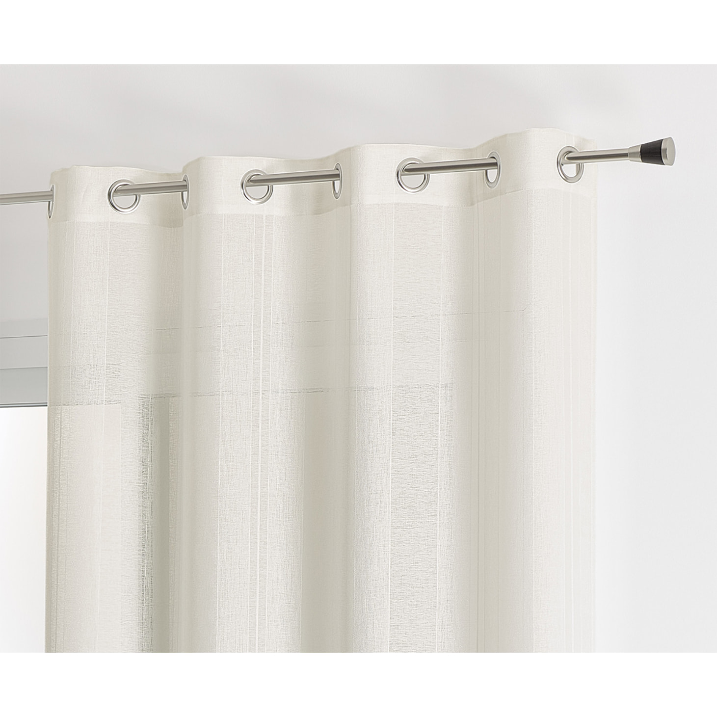 Voilage uni rayures brodées - Blanc