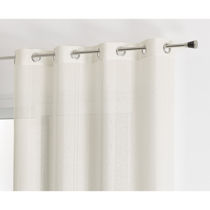 Voilage uni rayures brodées - Blanc