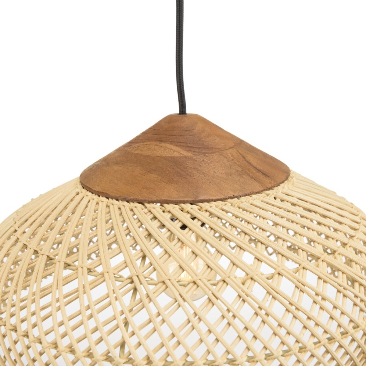 SIXTINE - Suspension 40x40cm en rotin couleur naturelle et teck recyclé