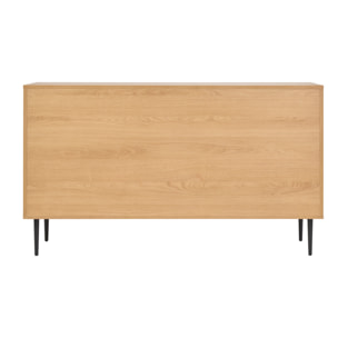 Buffet design en bois clair chêne massif gravé et métal noir 3 portes L135 cm ARCHIPEL