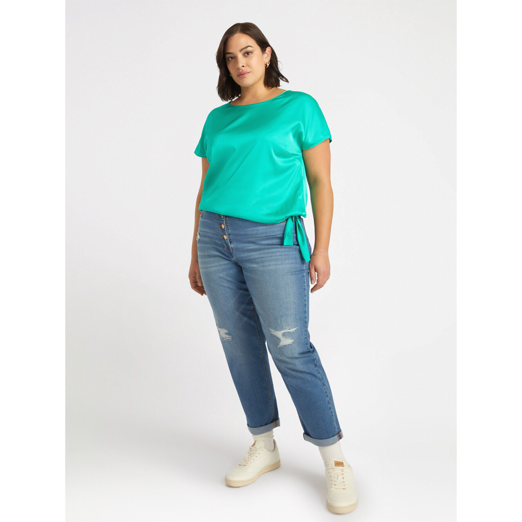 Fiorella Rubino - Blusa de viscosa LENZING™ ECOVERO™ con nudo - Green Water