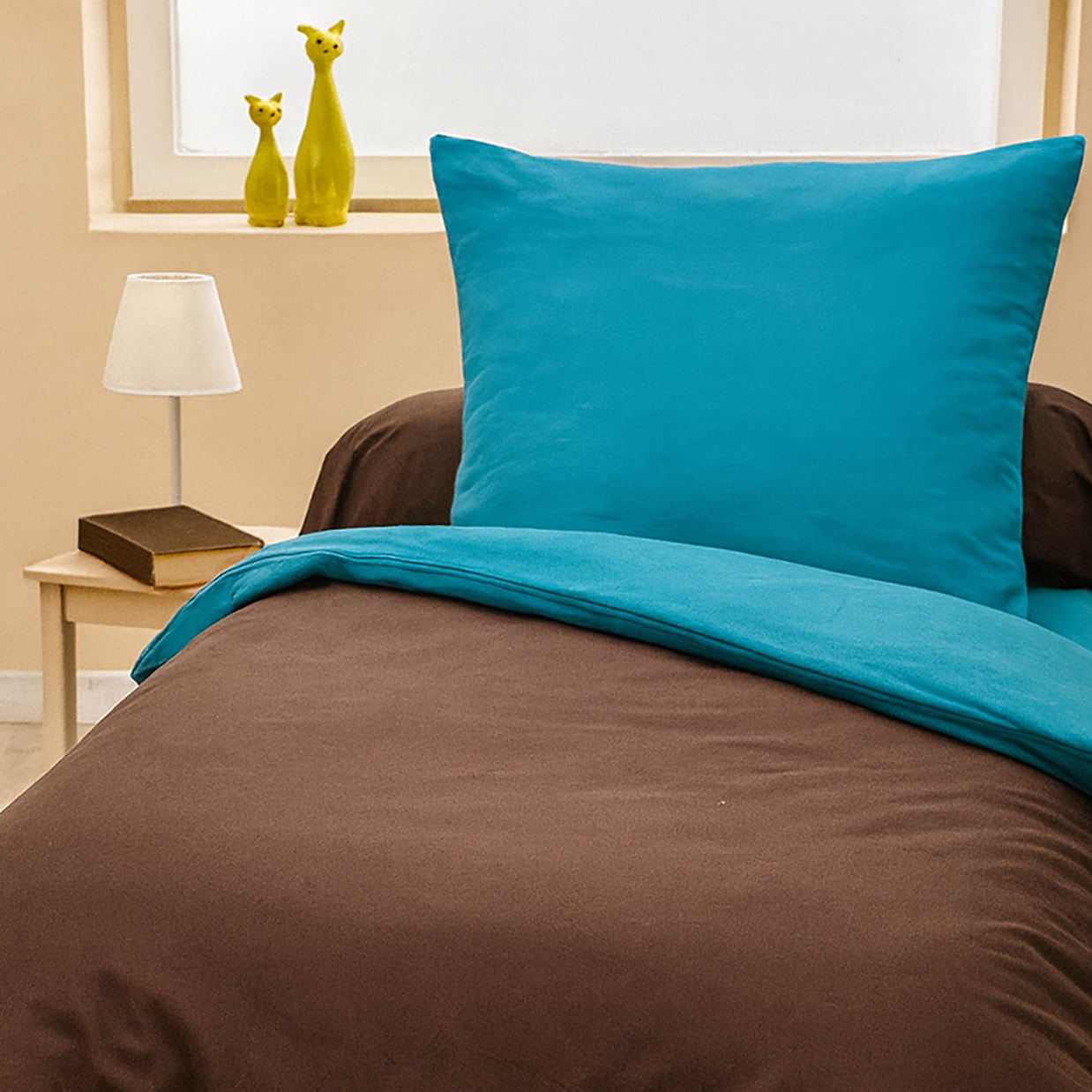 Parure Housse De Couette 135x200cm 100% coton 57fils Choco/turquoise