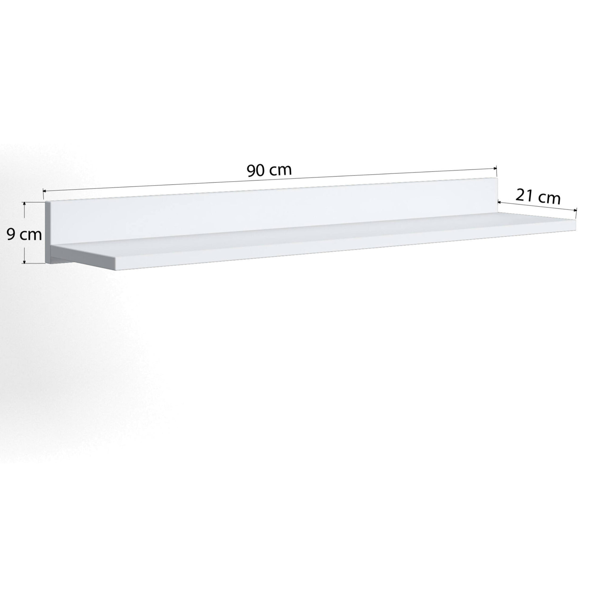 Mensola moderna, cm 90 x 21 x 9, colore bianco