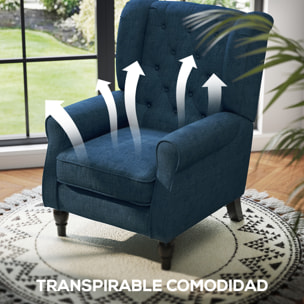 Sillón Orejero Moderno, Butaca de Salón con Reposabrazos y Patas de Madera, Sofá Individual Carga 160 kg para Oficina, Sala de Estar y Dormitorio, Azul
