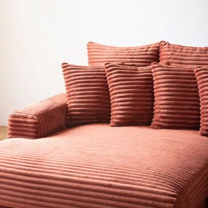 KENDARI Canapé d'angle 2/3 places assise profonde en velours côtelé terracotta