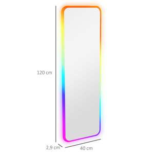 Espejo de Cuerpo Entero con Luces LED 120x40 cm Espejo Rectangular de Pared Ajustable con Iluminación de 7 Colores RGB y Función de Memoria para Dormitorio Vestidor