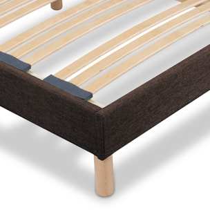 Sommier Lumière Technologie Tri-Lattes, tissu marron, Bois Épicéa, H30 cm, Lattes Actives, Aération Optimale