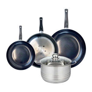 Ensemble de 3 Poêles de cuisson 24, 28 et 32 cm et 1 faitout 24 cm Elo Prima Brillant