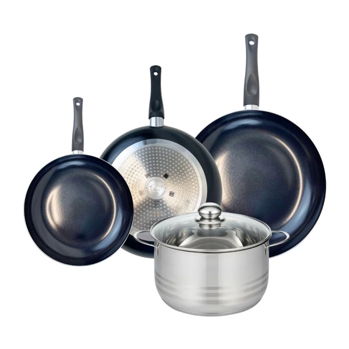 Ensemble de 3 Poêles de cuisson 24, 28 et 32 cm et 1 faitout 24 cm Elo Prima Brillant
