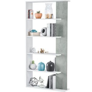 Libreria Santa Cruz Design Scaffale Mensola Moderna Mobile Per Libri Con Ripiani Per Soggiorno Salotto 180 x 90 x 25 cm Bianco e Grigio Cemento