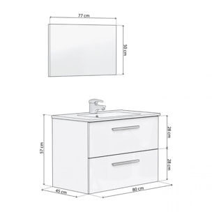 Mueble de baño con espejo Feel 2 cajones Blanco Brillo