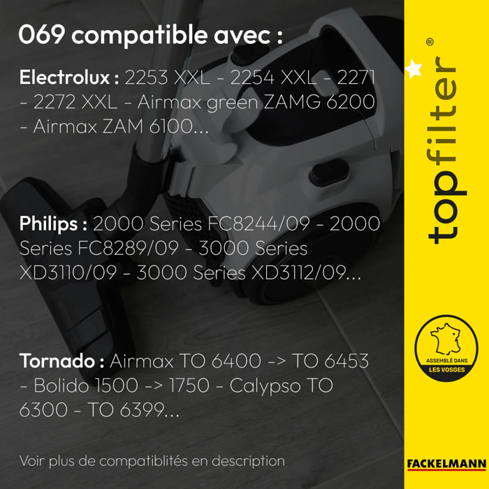 Lot de 4 packs de 4 sacs aspirateur 64069 Electrolux Philips et Tornado TopFilter Premium