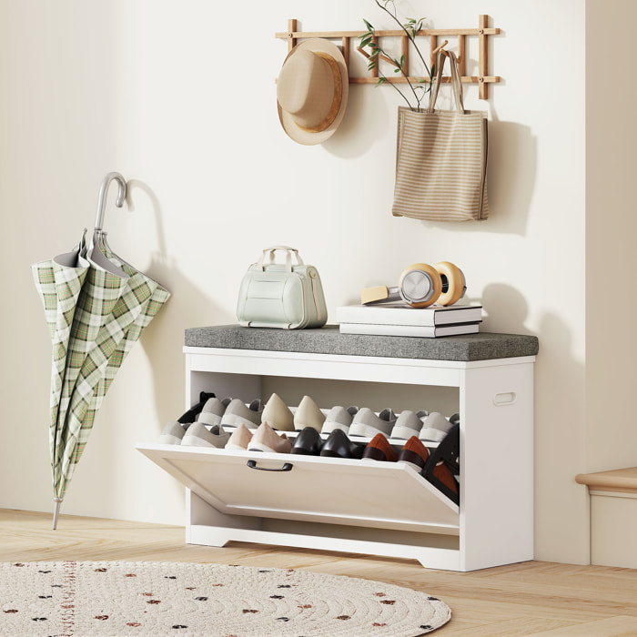 Banco Zapatero, Banco Recibidor Moderno, con Asiento Acolchado, Estante Ajustable, para 8 Pares de Zapatos, para Entrada, Pasillo, Dormitorio, 80x30x50 cm, Blanco