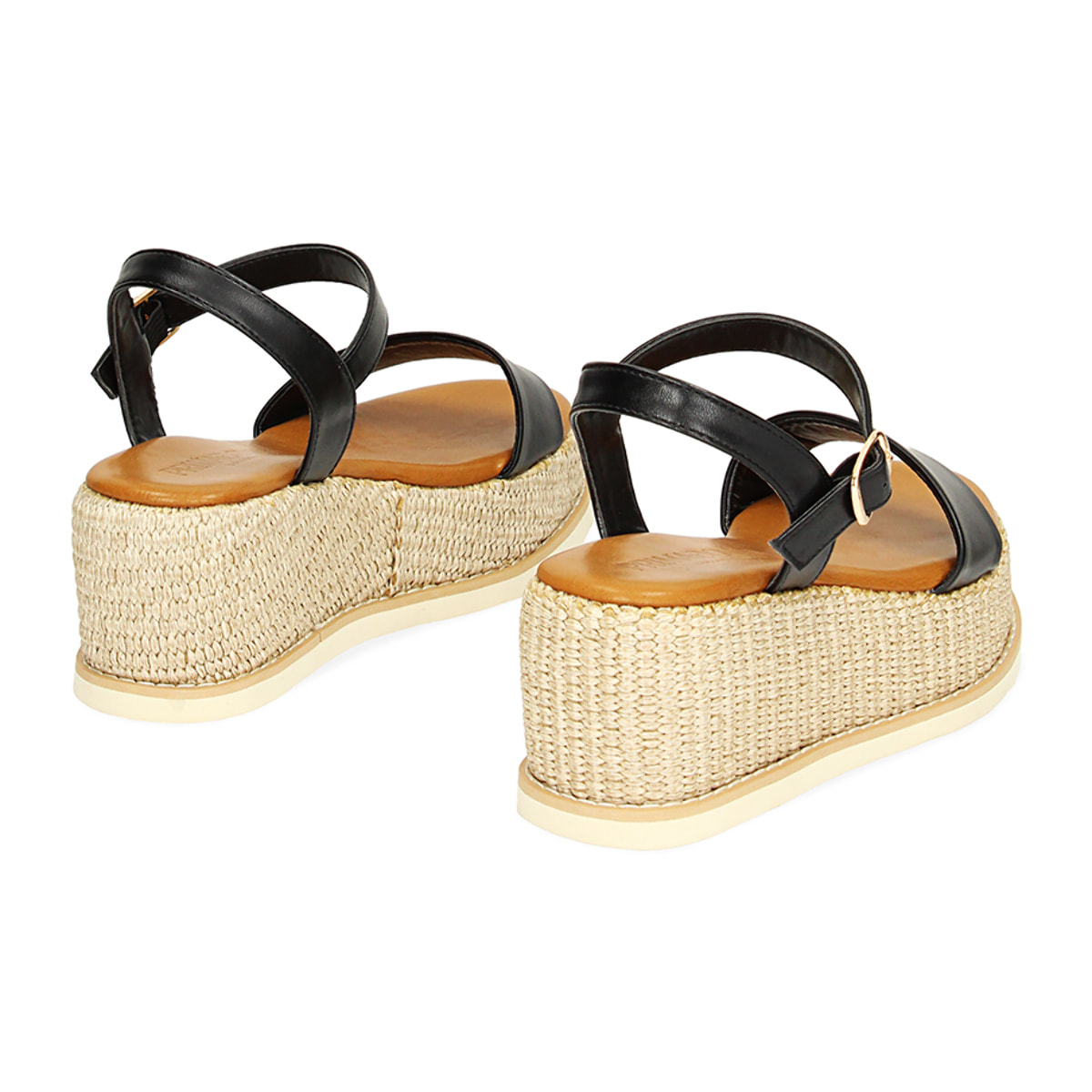 Zeppe nere, platform rafia 6,5 cm