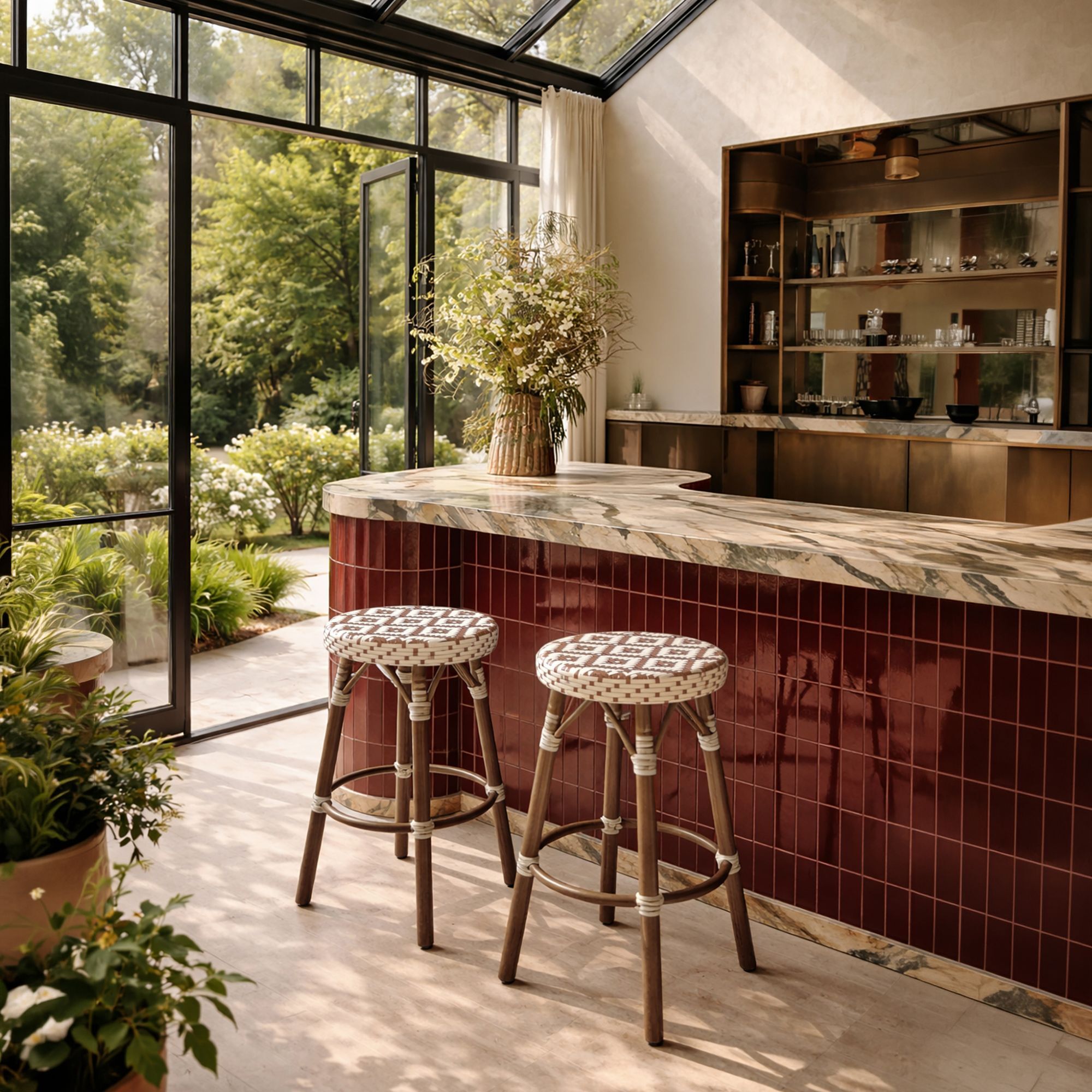 Tabouret de bar avec effet rotin tressé beige SCALA